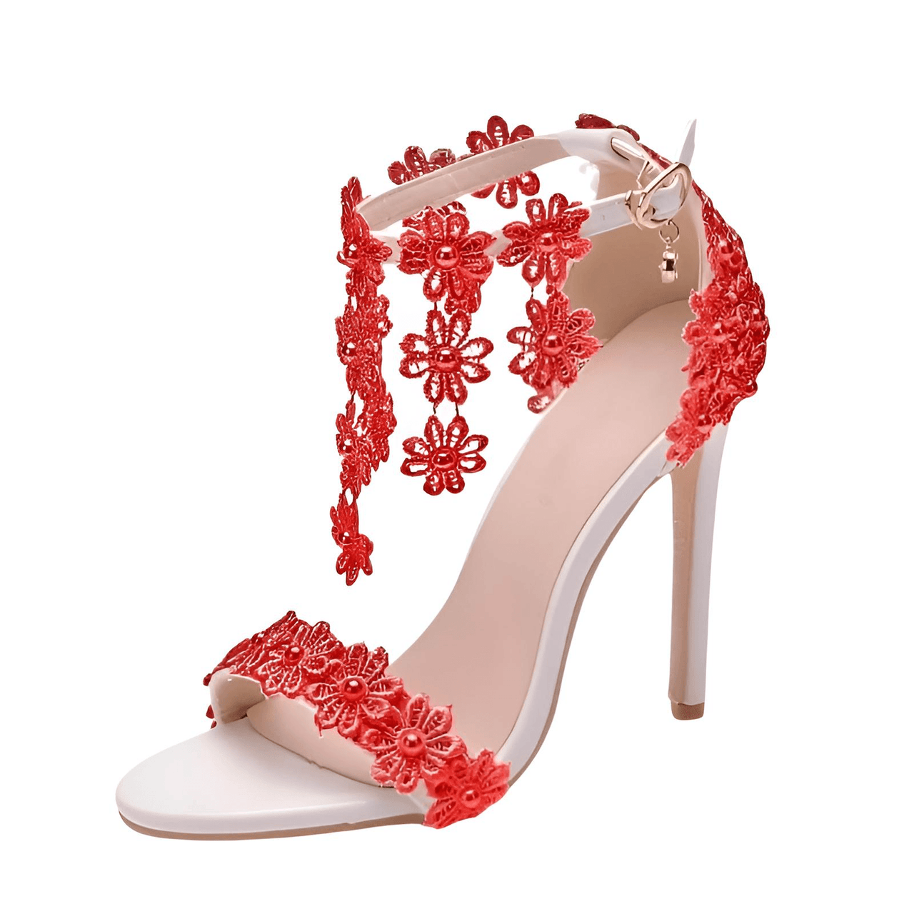 Women's Ankle Strap Sandals With Lace Flower -, Heels , Drestiny , Australia, Beige, Blue, FR, Gold, Green, Heels, High Heels, New Zealand, Pink, Purple, Red, Sandals, United Kingdom, United States, White, Yellow , Drestiny , www.shopdrestiny.com