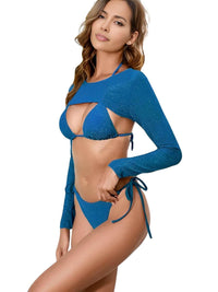 Thumbnail for Women's Shiny Micro Bikini With Long Sleeve Cover Up Top -, Bikini , Drestiny , Australia, Bikinis, Black, Blue, Brown, Canada, Cover Ups, Crop Tops, L, M, New Zealand, Pink, S, Sets, United Kingdom, United States, XL, XXL , Drestiny , www.shopdrestiny.com