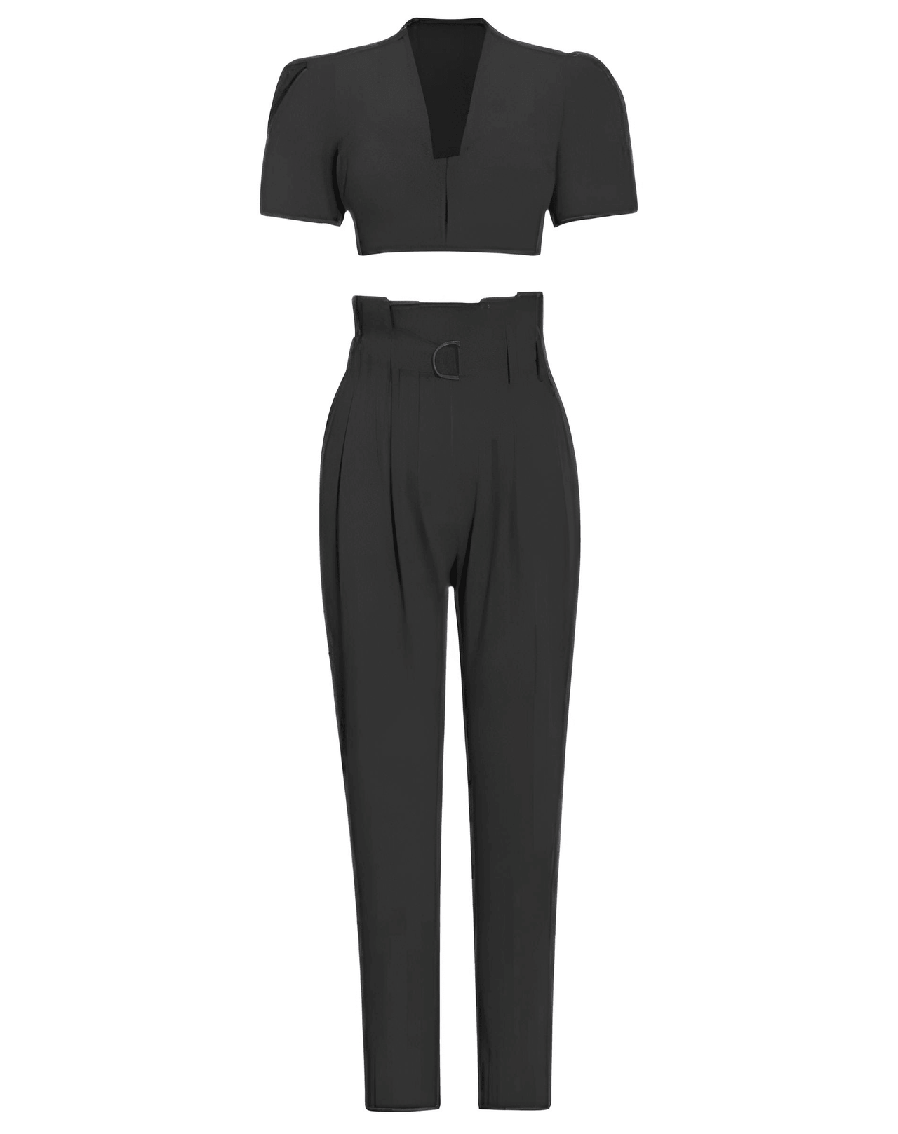 Women's Black Short Sleeve Crop Top & Black Pants Set -, Sets , Drestiny , Australia, Black, Canada, Casual Pants, Casual Shirts, Crop Tops, Dress Pants, FR, L, M, New Zealand, Pant Sets, S, Short Sleeves, United Kingdom, United States , Drestiny , www.shopdrestiny.com