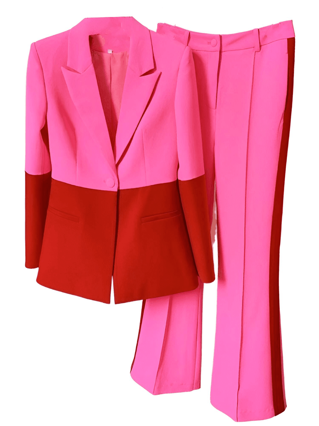 Women's Single Button Color Block Blazer Flare Pants Suit -, Outfit Sets , Drestiny , 4XL, 5XL, Australia, Canada, L, M, New Zealand, Pant Sets, Pant Suits, S, Suits, United Kingdom, United States, XL, XXL, XXXL , Drestiny , www.shopdrestiny.com