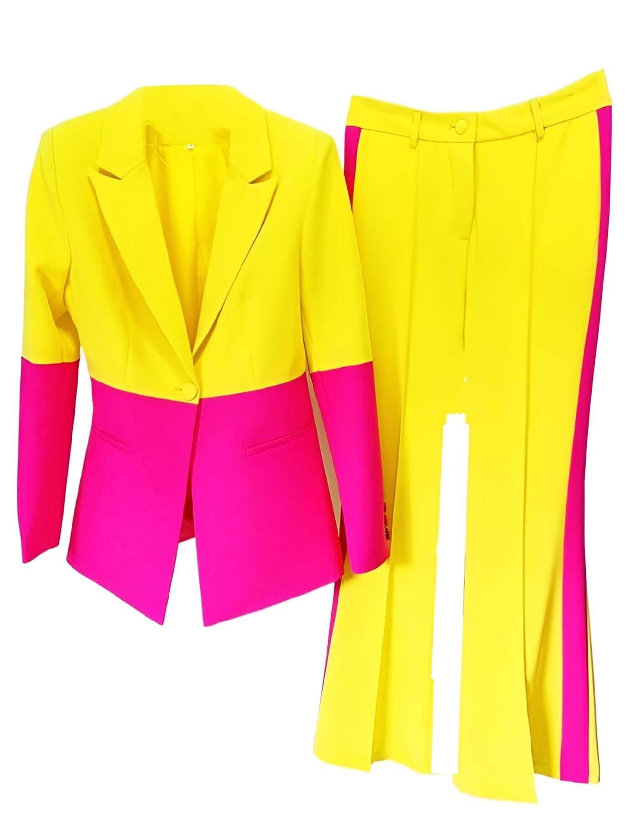 Women's Single Button Color Block Blazer Flare Pants Suit -, Outfit Sets , Drestiny , 4XL, 5XL, Australia, Canada, L, M, New Zealand, Pant Sets, Pant Suits, S, Suits, United Kingdom, United States, XL, XXL, XXXL , Drestiny , www.shopdrestiny.com