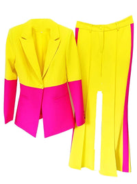 Thumbnail for Women's Single Button Color Block Blazer Flare Pants Suit -, Outfit Sets , Drestiny , 4XL, 5XL, Australia, Canada, L, M, New Zealand, Pant Sets, Pant Suits, S, Suits, United Kingdom, United States, XL, XXL, XXXL , Drestiny , www.shopdrestiny.com