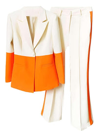 Thumbnail for Women's Single Button Color Block Blazer Flare Pants Suit -, Outfit Sets , Drestiny , 4XL, 5XL, Australia, Canada, L, M, New Zealand, Pant Sets, Pant Suits, S, Suits, United Kingdom, United States, XL, XXL, XXXL , Drestiny , www.shopdrestiny.com