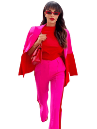 Thumbnail for Women's Single Button Color Block Blazer Flare Pants Suit -, Outfit Sets , Drestiny , 4XL, 5XL, Australia, Canada, L, M, New Zealand, Pant Sets, Pant Suits, S, Suits, United Kingdom, United States, XL, XXL, XXXL , Drestiny , www.shopdrestiny.com