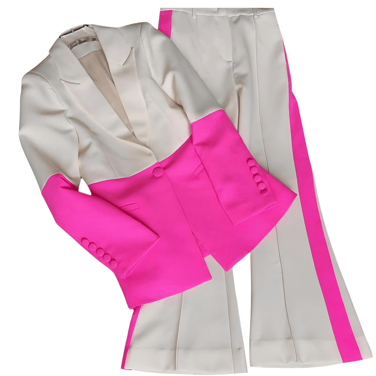 Women's Single Button Color Block Blazer Flare Pants Suit -, Outfit Sets , Drestiny , 4XL, 5XL, Australia, Canada, L, M, New Zealand, Pant Sets, Pant Suits, S, Suits, United Kingdom, United States, XL, XXL, XXXL , Drestiny , www.shopdrestiny.com