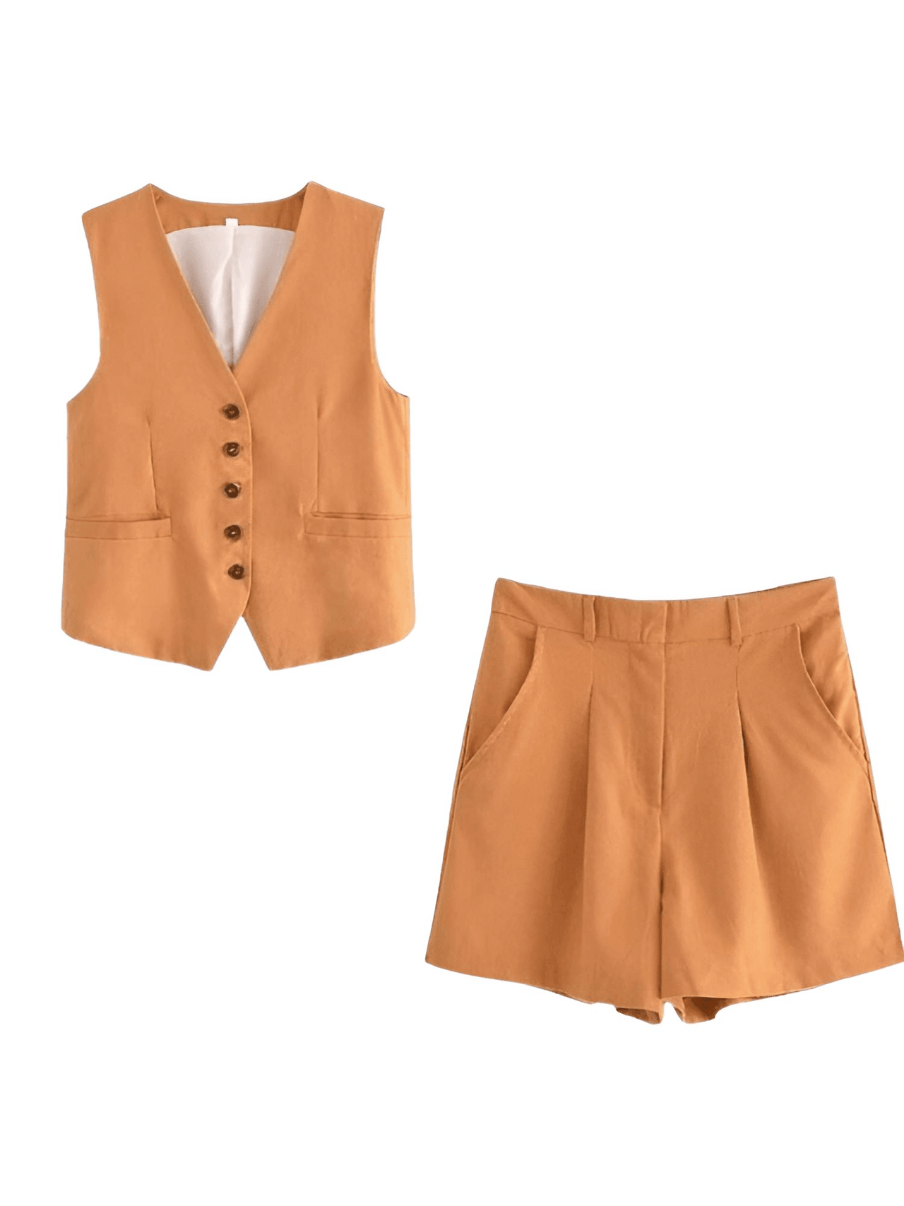 Women's Slim-Fit Sleeveless Suit Vest + High Waist Shorts Causal Set -, Sets , Drestiny , Army Green, Australia, Beige, Black, Canada, Dark Blue, Khaki, New Zealand, Orange, Short Sets, Shorts, Sleeveless, United Kingdom, United States, Vests, White , Drestiny , www.shopdrestiny.com