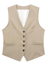 Thumbnail for Women's Slim-Fit Sleeveless Suit Vest + High Waist Shorts Causal Set -, Sets , Drestiny , Army Green, Australia, Beige, Black, Canada, Dark Blue, Khaki, New Zealand, Orange, Short Sets, Shorts, Sleeveless, United Kingdom, United States, Vests, White , Drestiny , www.shopdrestiny.com