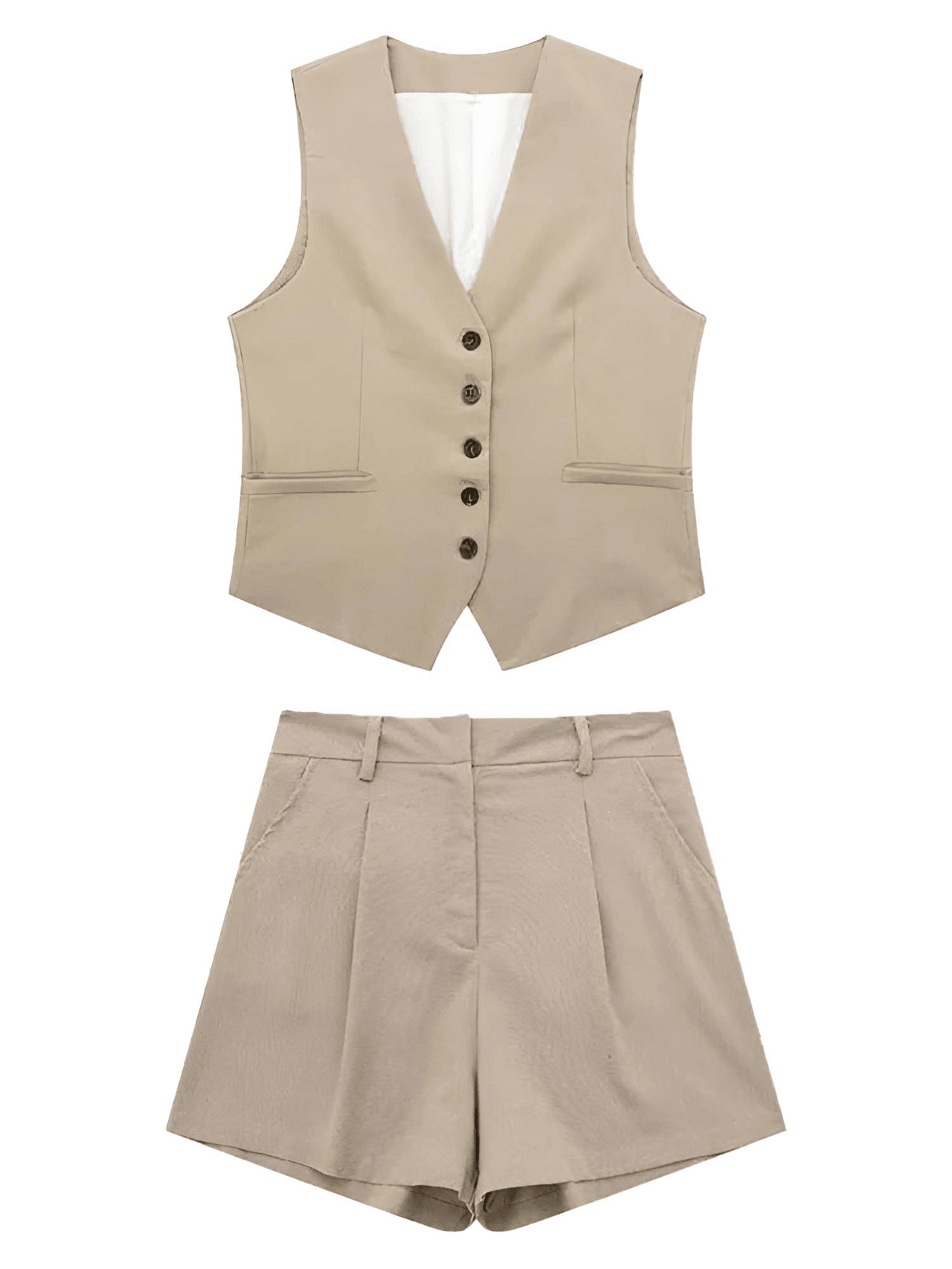 Women's Slim-Fit Sleeveless Suit Vest + High Waist Shorts Causal Set -, Sets , Drestiny , Army Green, Australia, Beige, Black, Canada, Dark Blue, Khaki, New Zealand, Orange, Short Sets, Shorts, Sleeveless, United Kingdom, United States, Vests, White , Drestiny , www.shopdrestiny.com