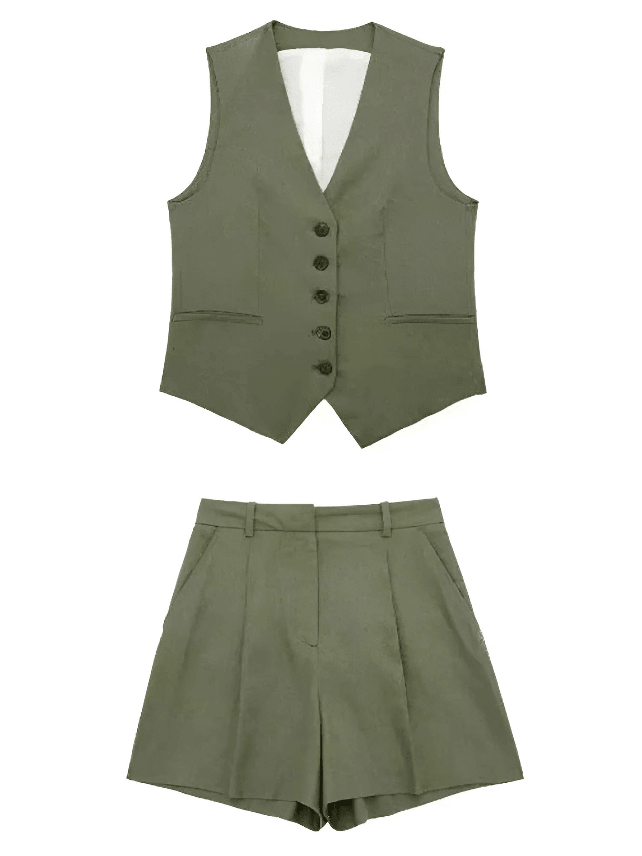 Women's Slim-Fit Sleeveless Suit Vest + High Waist Shorts Causal Set -, Sets , Drestiny , Army Green, Australia, Beige, Black, Canada, Dark Blue, Khaki, New Zealand, Orange, Short Sets, Shorts, Sleeveless, United Kingdom, United States, Vests, White , Drestiny , www.shopdrestiny.com