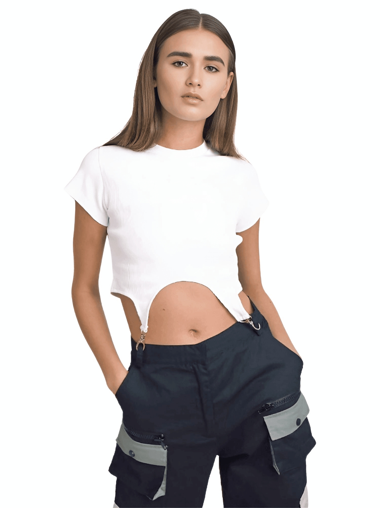 Women's Streetwear Crop T-Shirt with Buckle -, T-Shirt , Drestiny , Australia, Canada, Casual Shirts, Crop Tops, Gender_Women, L, M, New Zealand, Short Sleeves, T-Shirts, United Kingdom, United States, White, XL, XXL , Drestiny , www.shopdrestiny.com