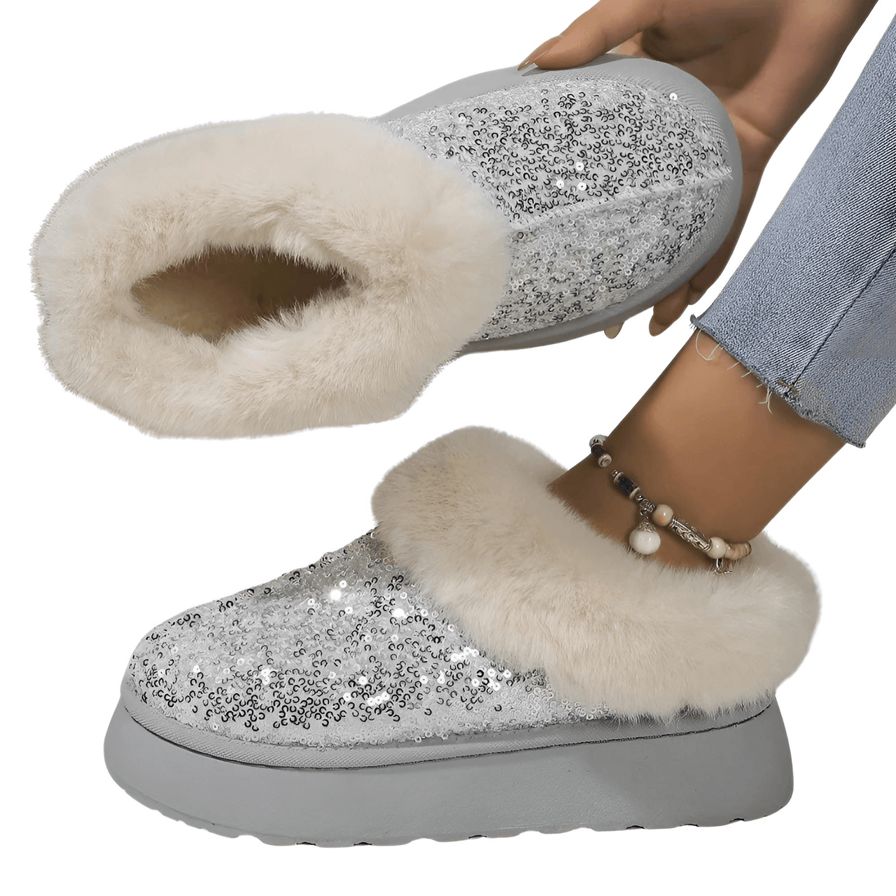 Women's Ankle Snow Boot Slippers Winter New Fashion Shiny Fur Short Plush Warm Flats Slippers Platform Shoes, Drestiny, Boots, Ankle Boots, Slippers, Glitter Slippers, Looking for UGG Slippers, Women's, Pink, Black, Blue Grey, Gold, 6, 6.5, 7.5, 8.5, 9, 9.5, 10, 10.5, 11, shopdrestiny.com