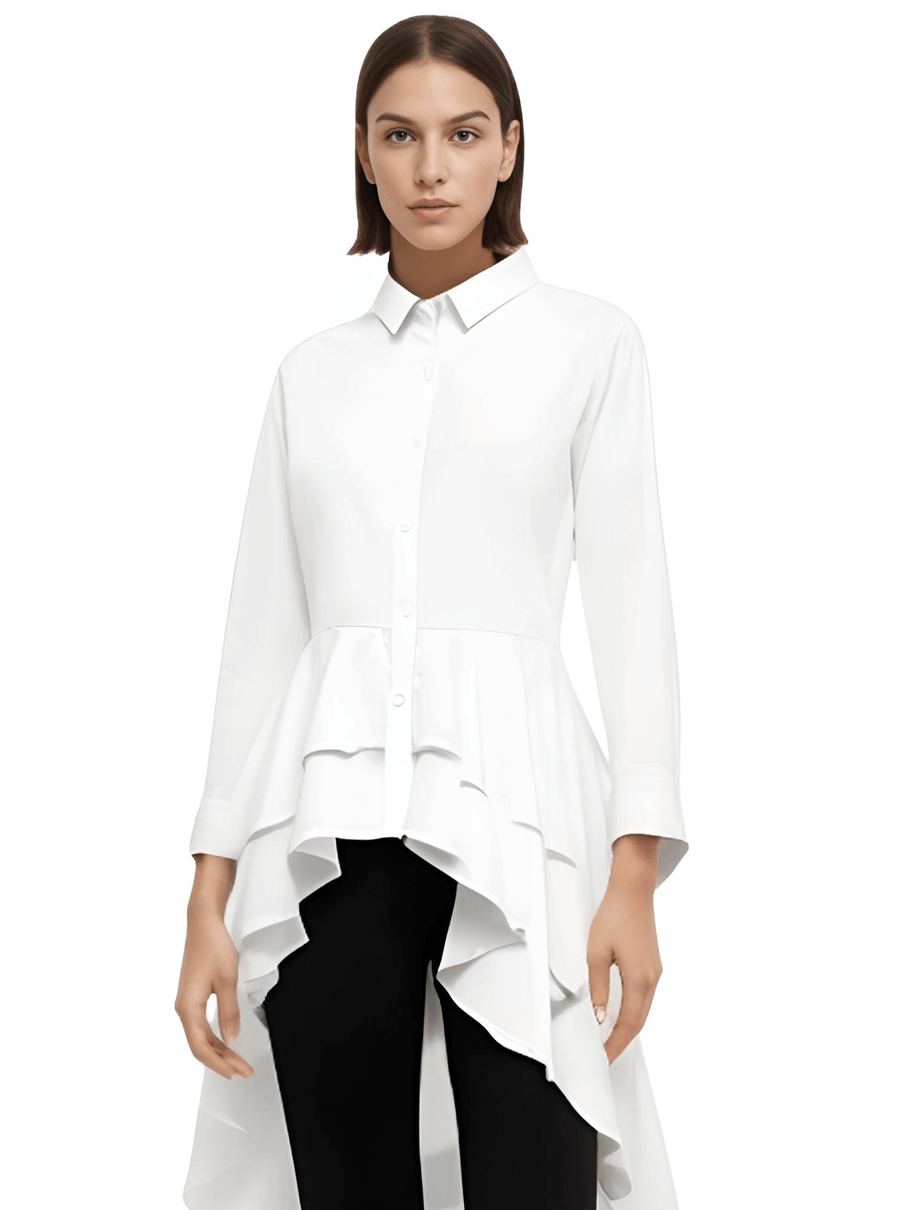 Women's Elegant Ruffle Hem Shirt -, Shirts , Drestiny , 4XL, 5XL, Australia, Black, Blouses, Casual Shirts, Dress Shirts, L, Long Sleeves, M, New Zealand, Pink, S, United Kingdom, United States, White, XL, XXL, XXXL , Drestiny , www.shopdrestiny.com