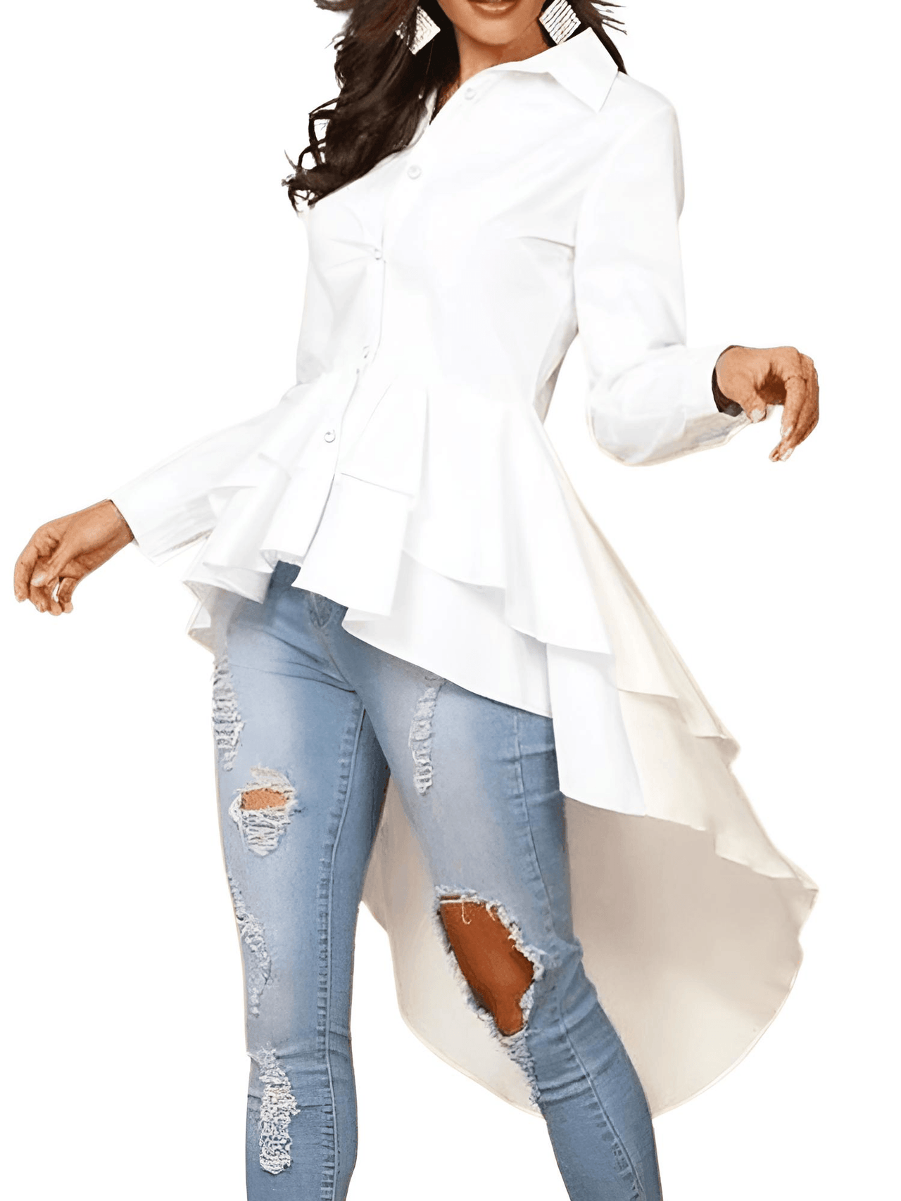 Women's Elegant Ruffle Hem Shirt -, Shirts , Drestiny , 4XL, 5XL, Australia, Black, Blouses, Casual Shirts, Dress Shirts, L, Long Sleeves, M, New Zealand, Pink, S, United Kingdom, United States, White, XL, XXL, XXXL , Drestiny , www.shopdrestiny.com