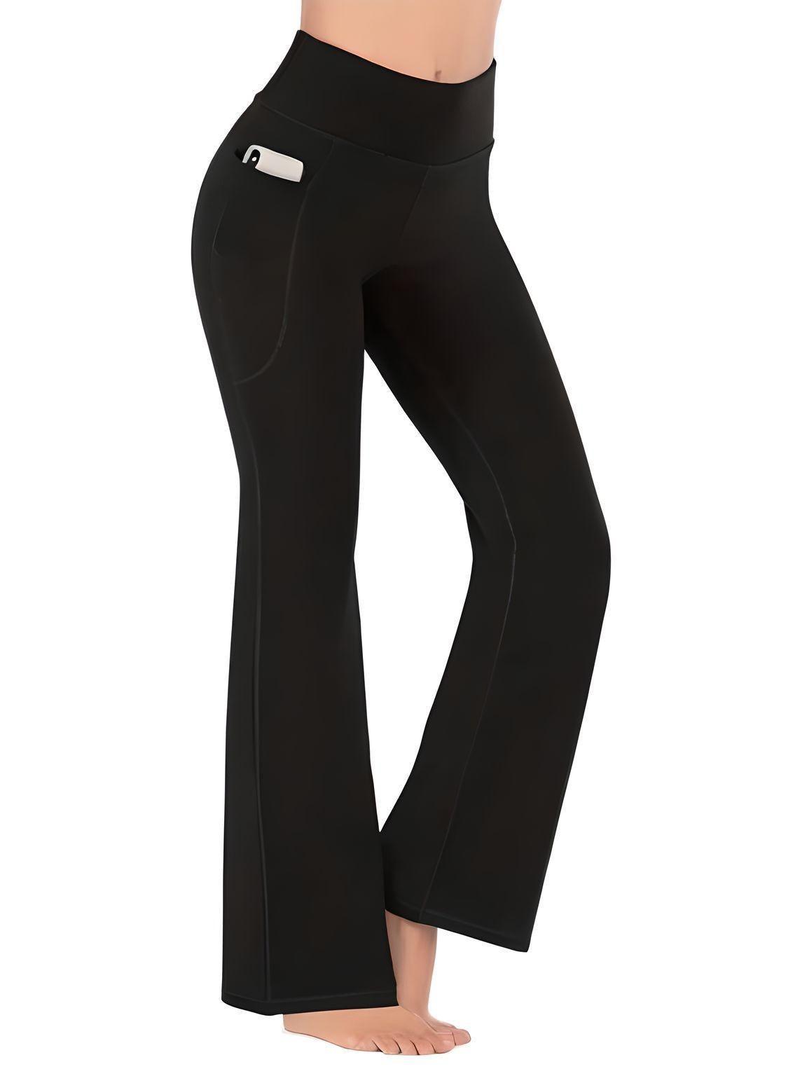 Women's High Waist Flared Yoga Pants with Pockets -, , Drestiny , Black , Drestiny , www.shopdrestiny.com