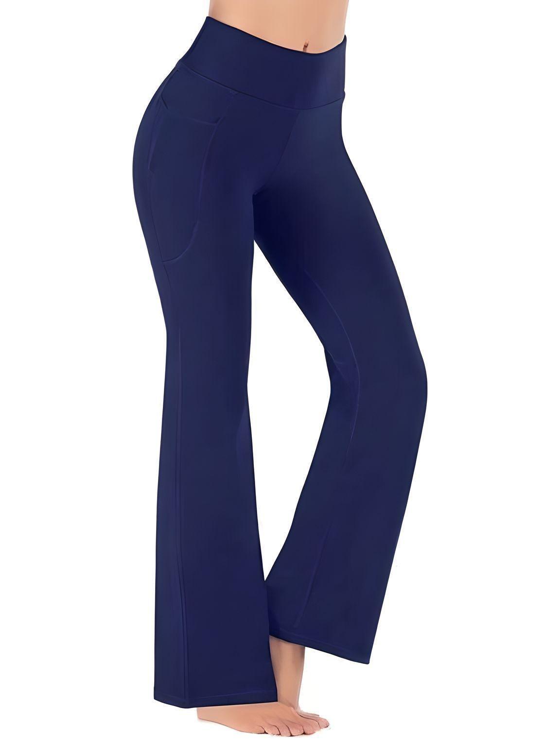 Women's High Waist Flared Yoga Pants with Pockets -, , Drestiny , dark blue , Drestiny , www.shopdrestiny.com