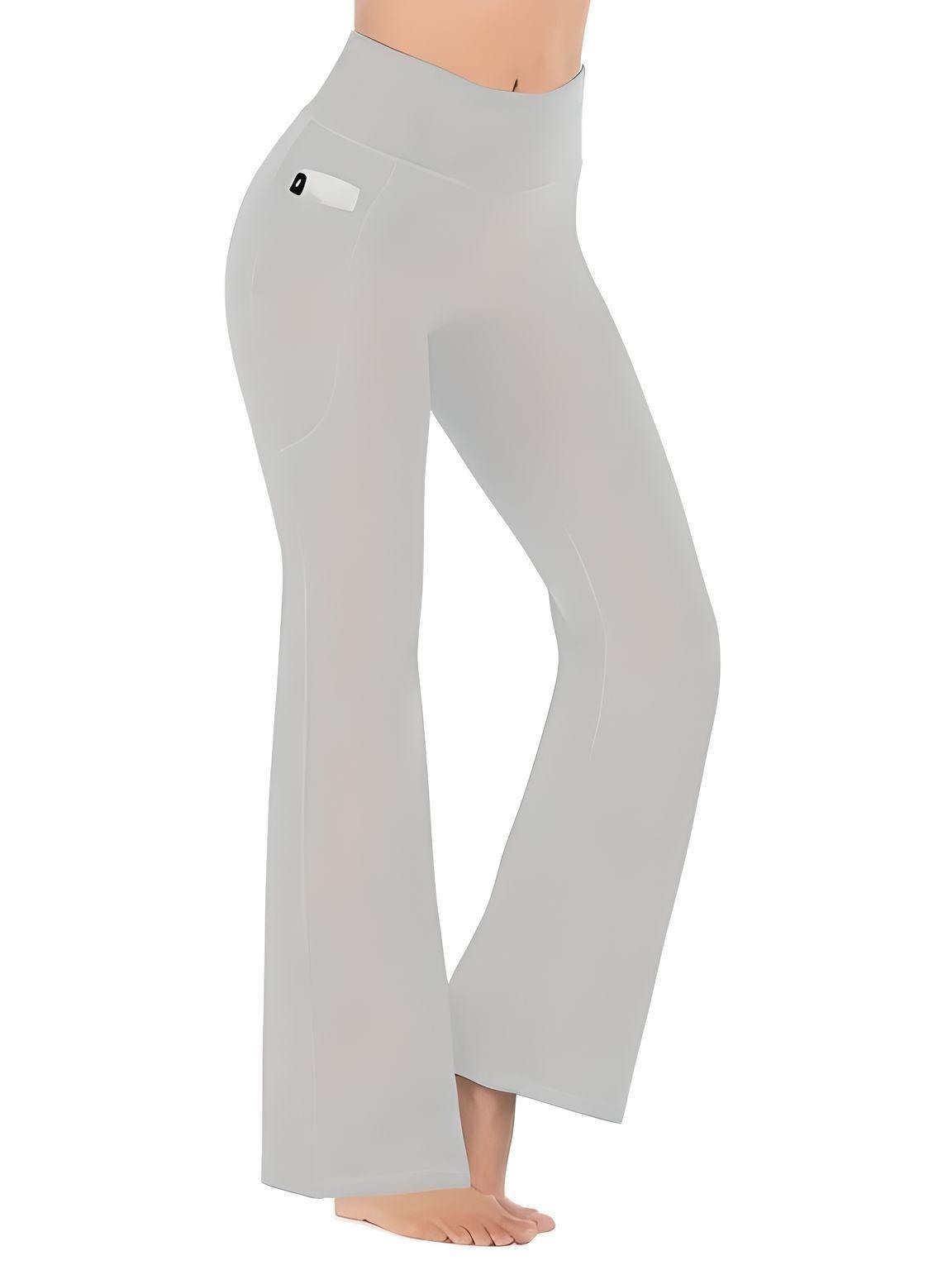 Women's High Waist Flared Yoga Pants with Pockets -, , Drestiny , light grey , Drestiny , www.shopdrestiny.com