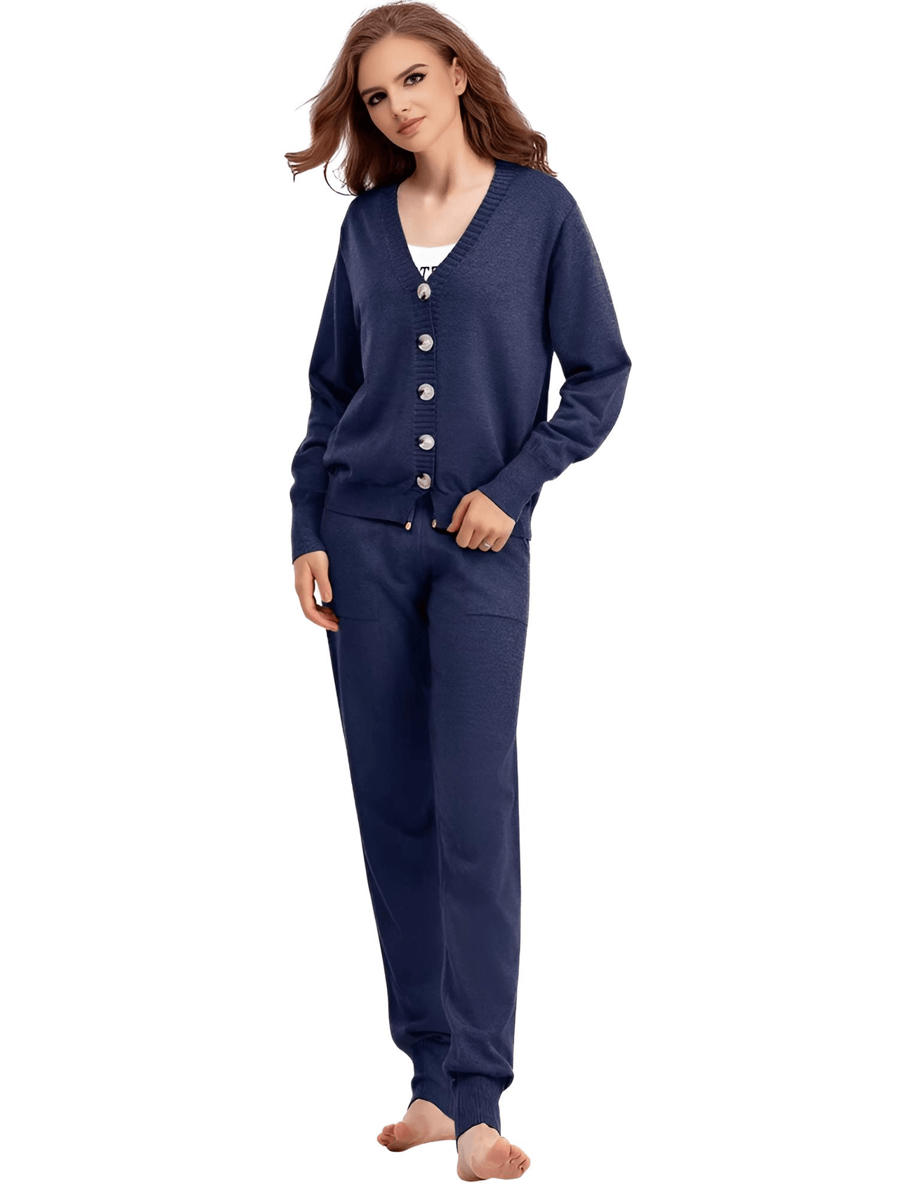 Women's Knitted 2 Piece Pant Suit Set -, Sets , Drestiny , Australia, Brown, Cardigans, Casual Pants, Casual Shirts, Dark Blue, FR, Grey, Khaki, Light Green, Long Sleeves, Loungewear, Navy, Pale Green, Pant Sets, Pant Suits, Purple, Sets, United Kingdom, United States , Drestiny , www.shopdrestiny.com