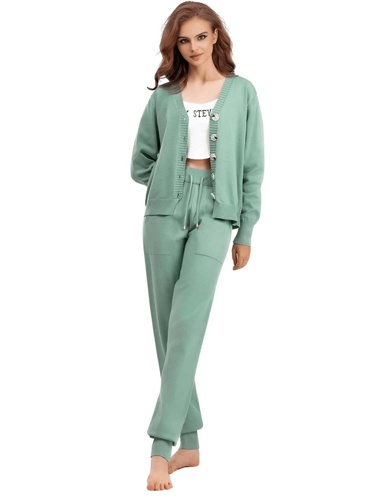 Women's Knitted 2 Piece Pant Suit Set -, Sets , Drestiny , Australia, Brown, Cardigans, Casual Pants, Casual Shirts, Dark Blue, FR, Grey, Khaki, Light Green, Long Sleeves, Loungewear, Navy, Pale Green, Pant Sets, Pant Suits, Purple, Sets, United Kingdom, United States , Drestiny , www.shopdrestiny.com