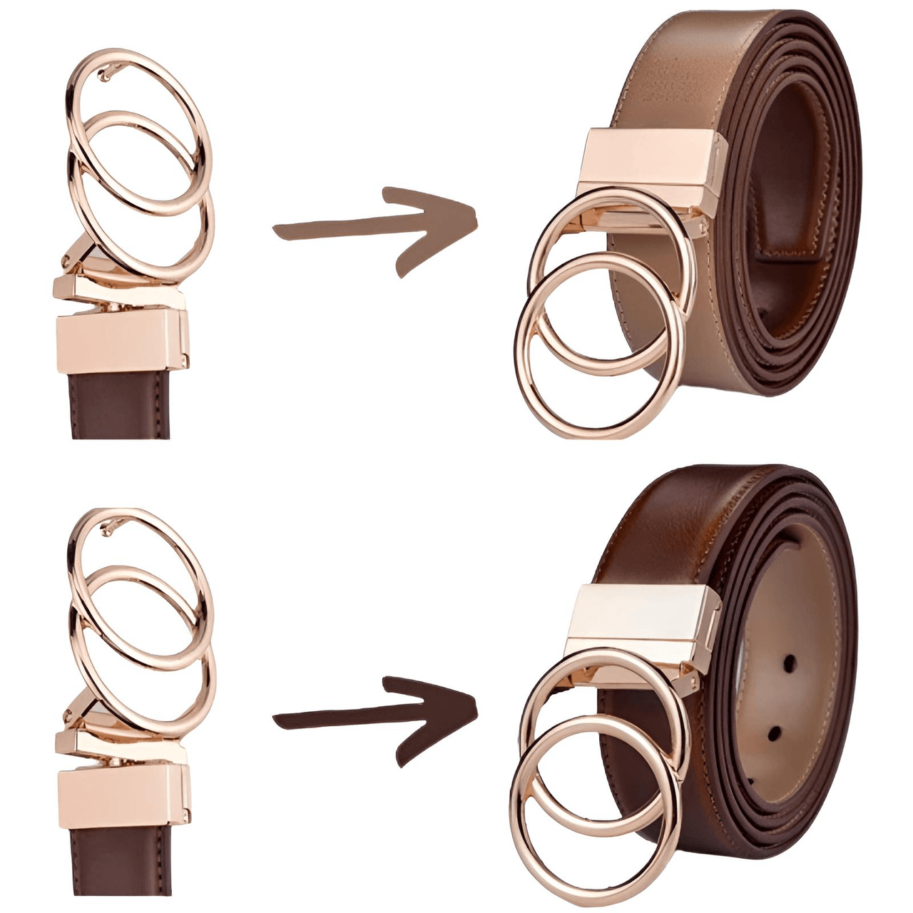 Women's Leather Reversible Belt Double O Ring -, Belts , Drestiny , Australia, Belts, Black, Brown, Canada, Coffee, Dark Blue, Dark Brown, Gender_Women, Light Brown, New Zealand, United Kingdom, United States , Drestiny , www.shopdrestiny.com