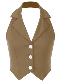 Thumbnail for Women's Office Chic Backless Halter V-Neck Crop Vest -, Vests , Drestiny , Australia, Black, Brown, Canada, Dark Blue, Khaki, L, M, Navy, New Zealand, S, United Kingdom, United States, Vests, White, XL, XXL , Drestiny , www.shopdrestiny.com