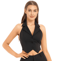 Thumbnail for Women's Office Chic Backless Halter V-Neck Crop Vest -, Vests , Drestiny , Australia, Black, Brown, Canada, Dark Blue, Khaki, L, M, Navy, New Zealand, S, United Kingdom, United States, Vests, White, XL, XXL , Drestiny , www.shopdrestiny.com