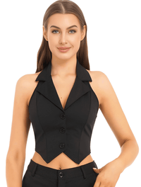 Thumbnail for Women's Office Chic Backless Halter V-Neck Crop Vest -, Vests , Drestiny , Australia, Black, Brown, Canada, Dark Blue, Khaki, L, M, Navy, New Zealand, S, United Kingdom, United States, Vests, White, XL, XXL , Drestiny , www.shopdrestiny.com