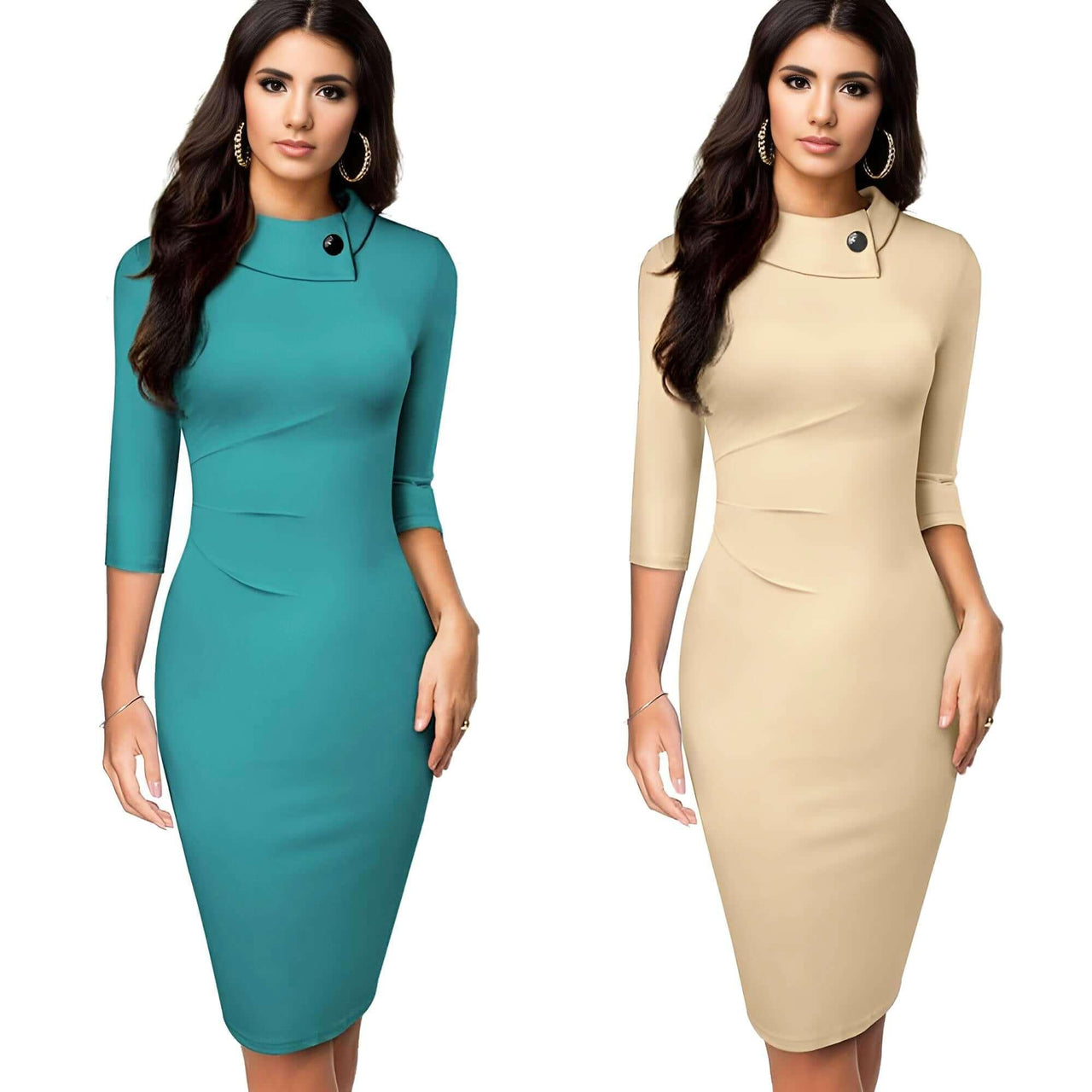 Women's Office Pencil Dress -, Dress , Drestiny , Australia, Black, Canada, Champagne, Fuchsia, Knee Length Dresses, L, Light Blue, Long Sleeves, M, Midi Dresses, Navy, New Zealand, S, Short Sleeves, Turquoise, United Kingdom, United States, XL, XXL , Drestiny , www.shopdrestiny.com