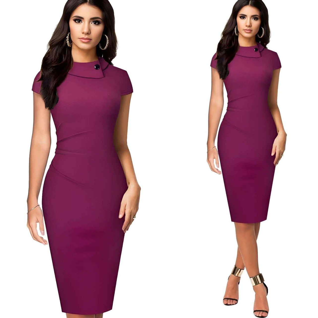 Women's Office Pencil Dress -, Dress , Drestiny , Australia, Black, Canada, Champagne, Fuchsia, Knee Length Dresses, L, Light Blue, Long Sleeves, M, Midi Dresses, Navy, New Zealand, S, Short Sleeves, Turquoise, United Kingdom, United States, XL, XXL , Drestiny , www.shopdrestiny.com