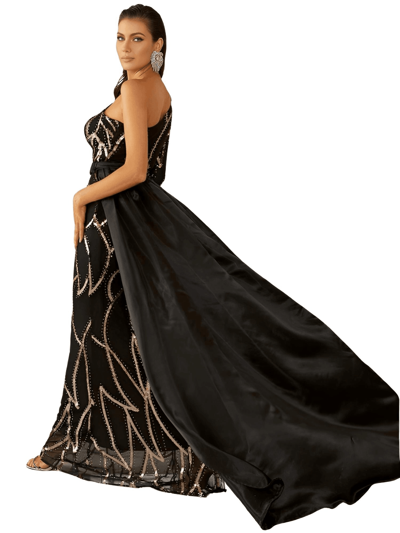 Women's One Shoulder Mermaid Black & Gold Formal Dress - NEW Colors! -, Dress , Drestiny , Australia, Black, Canada, Gold, Green, L, Long Sleeves, M, Maxi Dresses, New Zealand, One Shoulder, Red, S, Sleeveless, United Kingdom, United States, XL , Drestiny , www.shopdrestiny.com