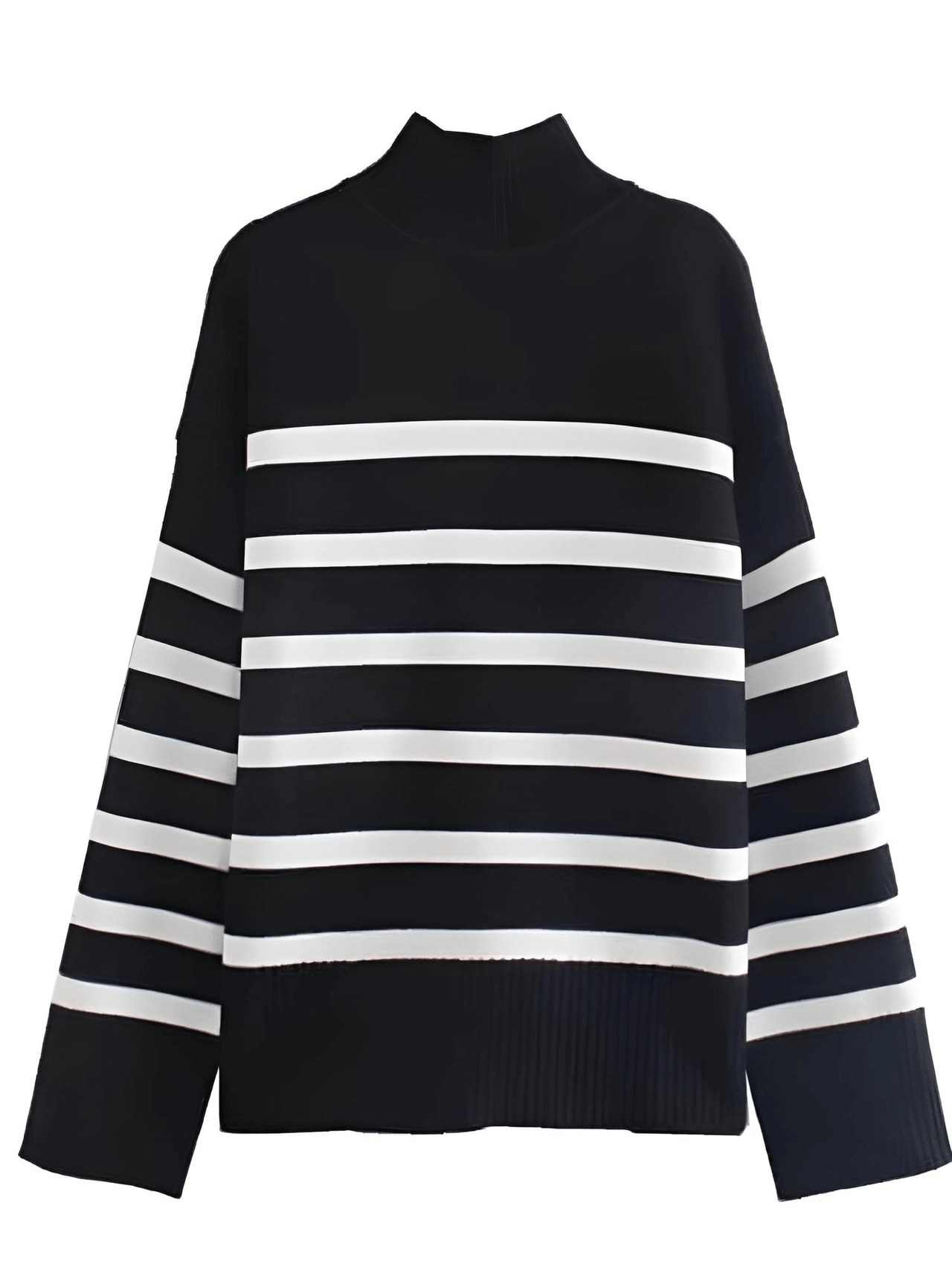 Oversized Black and White Striped Sweater for Women -, Sweaters , Drestiny , Australia, Black, L, M, New Zealand, Pullovers, S, Sweaters, Turtlenecks, United Kingdom, United States , Drestiny , www.shopdrestiny.com