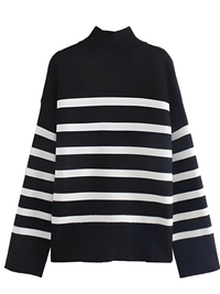 Thumbnail for Oversized Black and White Striped Sweater for Women -, Sweaters , Drestiny , Australia, Black, L, M, New Zealand, Pullovers, S, Sweaters, Turtlenecks, United Kingdom, United States , Drestiny , www.shopdrestiny.com