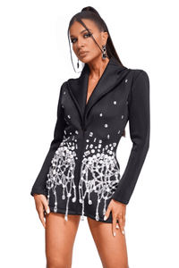 Thumbnail for Women's Sparkly Crystal Pearls Mini Dress Black -, Dress , Drestiny , Australia, Black, Canada, L, Long Sleeves, M, Mini Dresses, New Zealand, S, United Kingdom, United States, White, XL , Drestiny , www.shopdrestiny.com