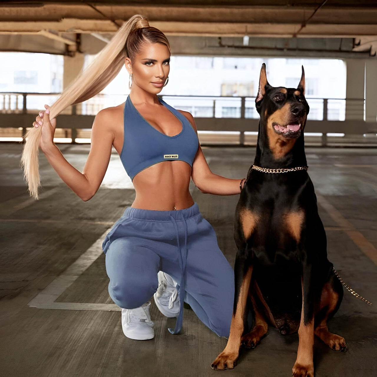 Women's Sporty Halter Crop Top Drawstring Sweatpants Set -, Sets , Drestiny , Australia,Blue,Brown,Crop Tops,Joggers,L,M,New Zealand,Pant Sets,S,Sweatpants,United Kingdom,United States , Drestiny , www.shopdrestiny.com