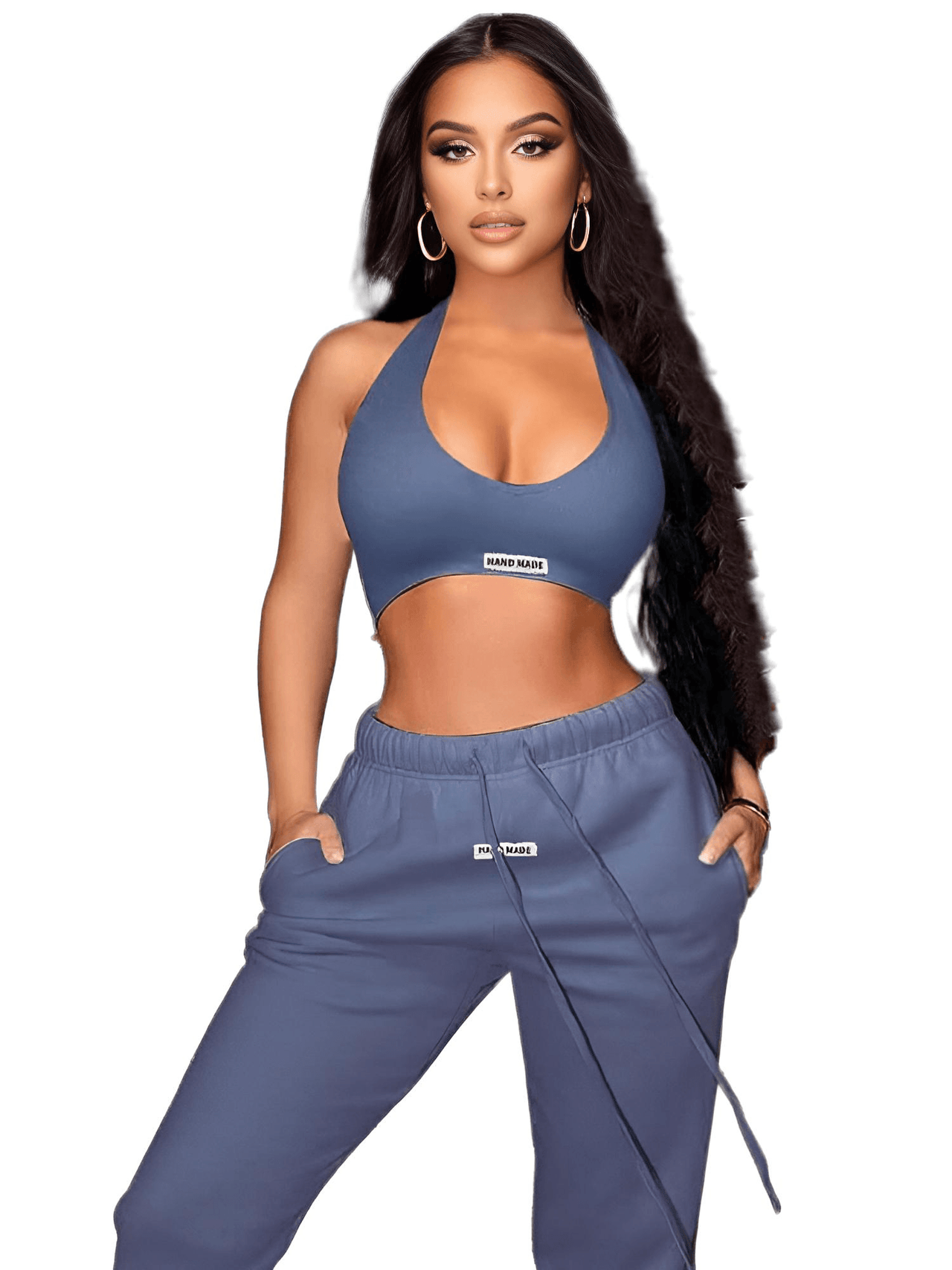 Women's Sporty Halter Crop Top Drawstring Sweatpants Set -, Sets , Drestiny , Australia,Blue,Brown,Crop Tops,Joggers,L,M,New Zealand,Pant Sets,S,Sweatpants,United Kingdom,United States , Drestiny , www.shopdrestiny.com