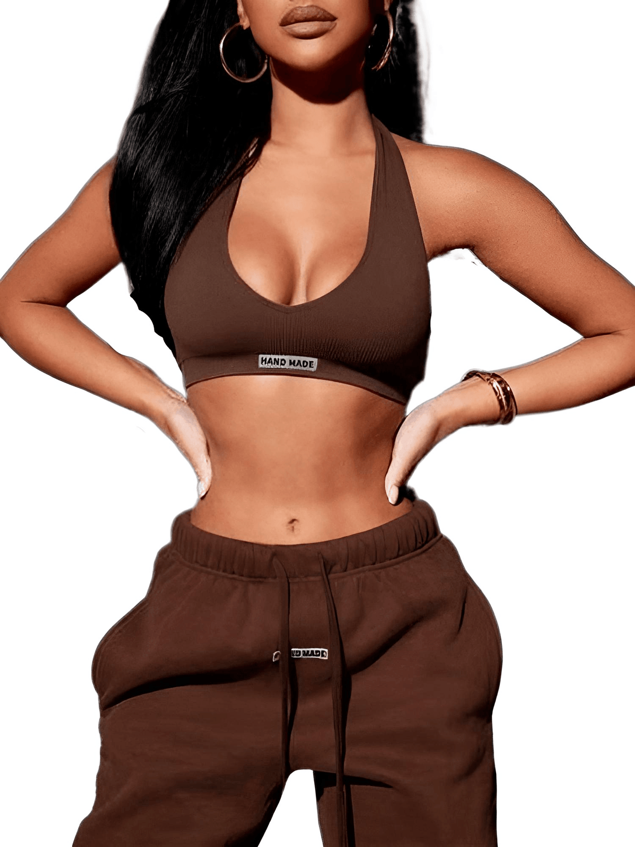 Women's Sporty Halter Crop Top Drawstring Sweatpants Set -, Sets , Drestiny , Australia,Blue,Brown,Crop Tops,Joggers,L,M,New Zealand,Pant Sets,S,Sweatpants,United Kingdom,United States , Drestiny , www.shopdrestiny.com