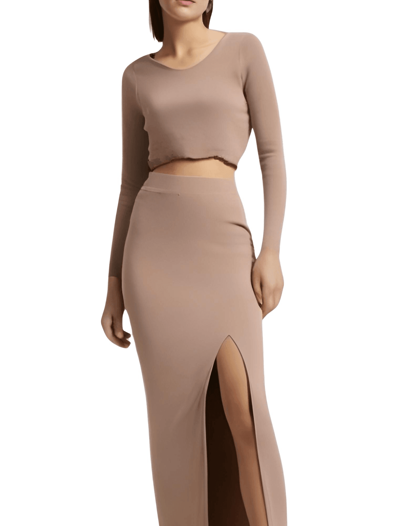 Women's Two Piece Skirt Suits Long Sleeves Knit Top + Split Long Skirt Sets -, Outfit Sets , Drestiny , Australia, Black, Brown, Canada, Casual Shirts, Crop Tops, Deep Pink, Green, Khaki, Light Blue, Long Sleeves, New Zealand, Skirt Sets, Skirts, Teal, United Kingdom, United States, White , Drestiny , www.shopdrestiny.com