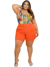 Thumbnail for XL-5XL Plus Size Two Piece Short Sets For Women -, Outfit Sets , Drestiny , 4XL, 5XL, Australia, Blue, Bodysuits, Canada, Casual Shirts, New Zealand, Orange, Short Sets, Shorts, Sky Blue, Sleeveless, United Kingdom, United States, XL, XXL, XXXL , Drestiny , www.shopdrestiny.com