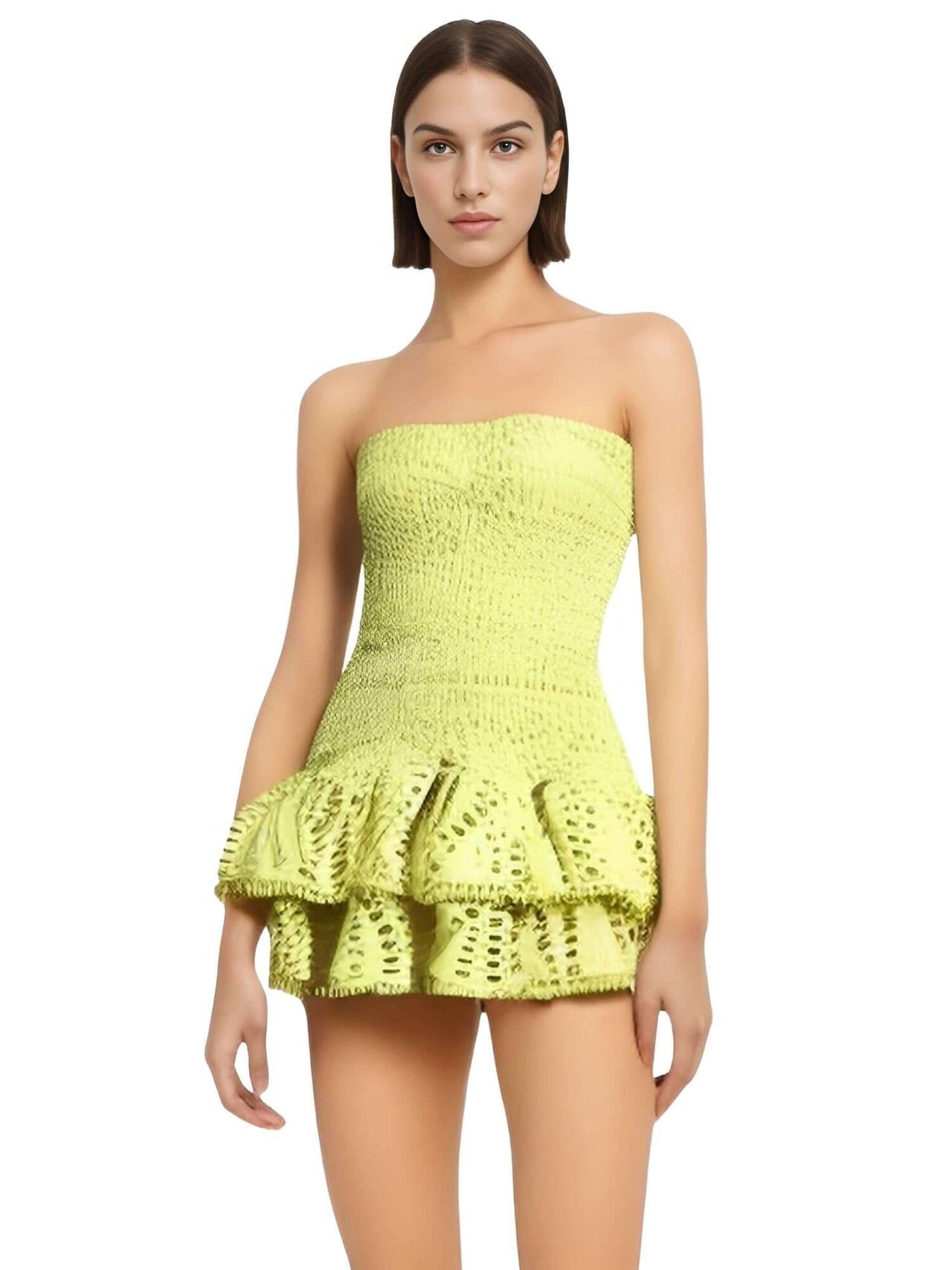 Ruffle Strapless Dresses For Women -, Dresses , Drestiny , Australia, Black, Blue, Canada, Deep Pink, Green, L, M, Mini Dresses, New Zealand, Pink, Purple, Red, S, Sleeveless, Strapless, United Kingdom, United States, White, Yellow , Drestiny , www.shopdrestiny.com