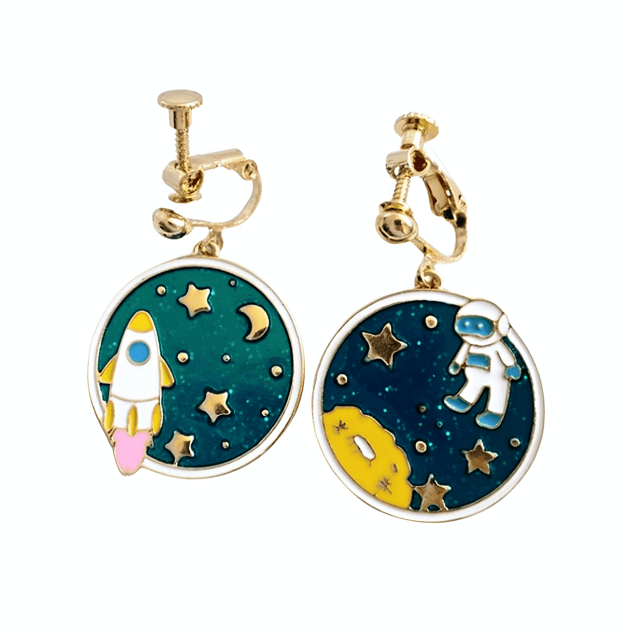 Astronaut Earrings -, Stud Earrings , Drestiny , Australia, Black, Blue, Canada, Earrings, Gender_Women, Gold, Green, New Zealand, United Kingdom, United States, White, Yellow , Drestiny , www.shopdrestiny.com