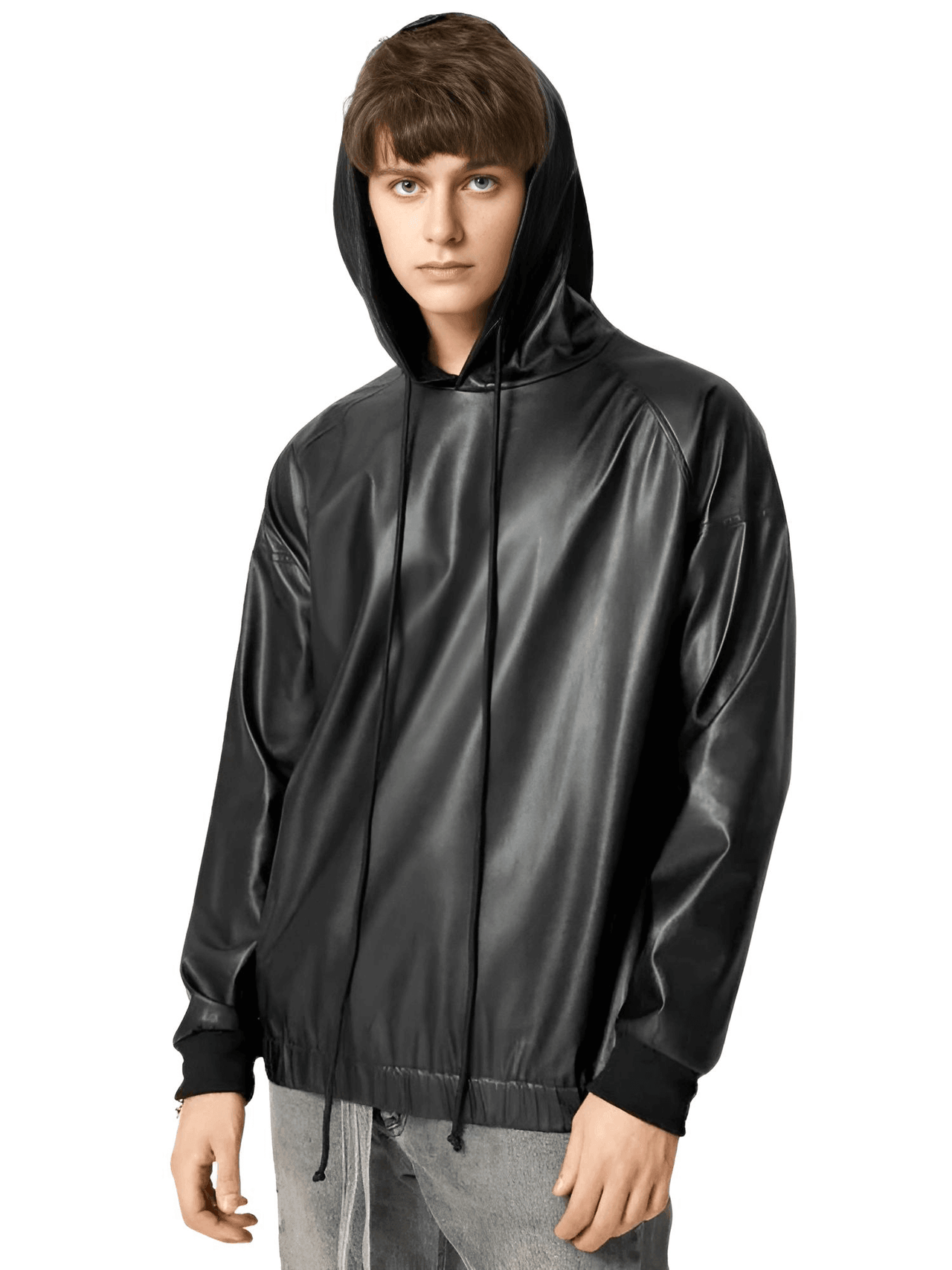 Black Leather Hoodie -, Hoodies , Drestiny , 3XL, 4XL, 5XL, Australia, Black, Casual Shirts, Hoodies, L, Long Sleeves, M, New Zealand, S, Sweatshirts, United Kingdom, United States, XL, XXL , Drestiny , www.shopdrestiny.com