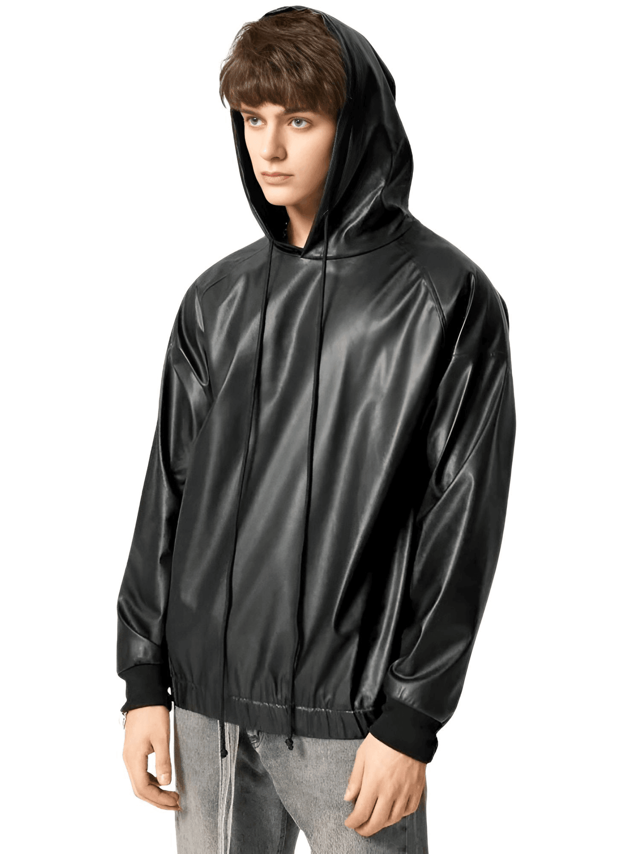 Black Leather Hoodie -, Hoodies , Drestiny , 3XL, 4XL, 5XL, Australia, Black, Casual Shirts, Hoodies, L, Long Sleeves, M, New Zealand, S, Sweatshirts, United Kingdom, United States, XL, XXL , Drestiny , www.shopdrestiny.com