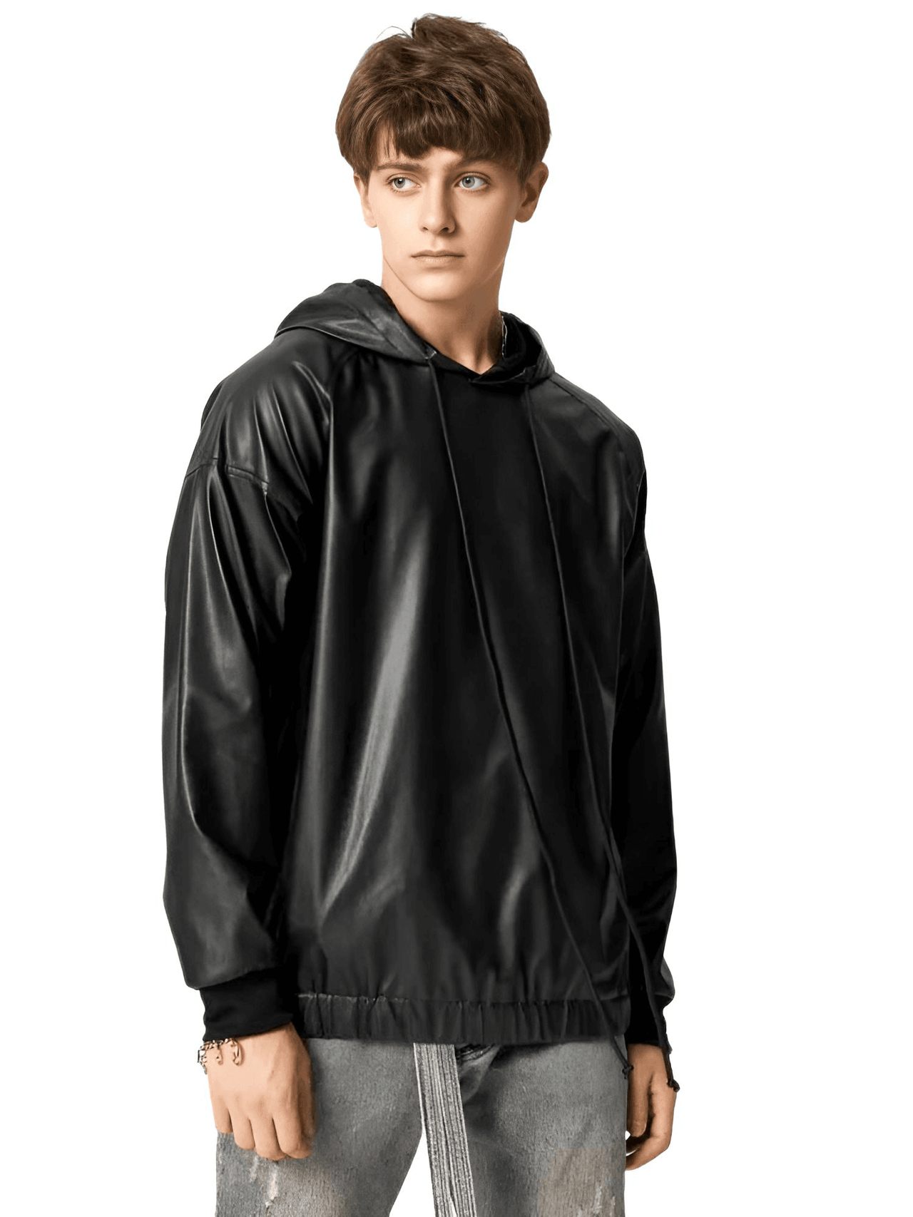 Black Leather Hoodie -, Hoodies , Drestiny , 3XL, 4XL, 5XL, Australia, Black, Casual Shirts, Hoodies, L, Long Sleeves, M, New Zealand, S, Sweatshirts, United Kingdom, United States, XL, XXL , Drestiny , www.shopdrestiny.com