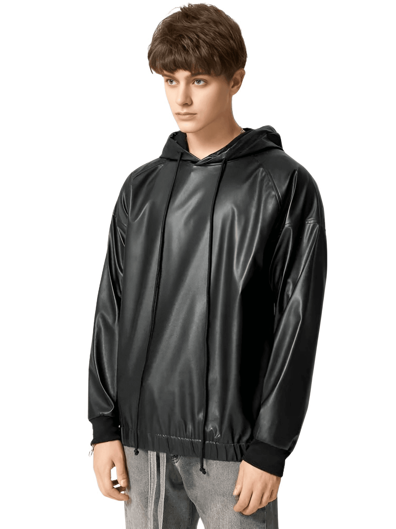 Black Leather Hoodie -, Hoodies , Drestiny , 3XL, 4XL, 5XL, Australia, Black, Casual Shirts, Hoodies, L, Long Sleeves, M, New Zealand, S, Sweatshirts, United Kingdom, United States, XL, XXL , Drestiny , www.shopdrestiny.com