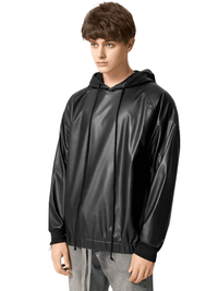 Thumbnail for Black Leather Hoodie -, Hoodies , Drestiny , 3XL, 4XL, 5XL, Australia, Black, Casual Shirts, Hoodies, L, Long Sleeves, M, New Zealand, S, Sweatshirts, United Kingdom, United States, XL, XXL , Drestiny , www.shopdrestiny.com