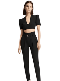 Thumbnail for Women's Black Short Sleeve Crop Top & Black Pants Set -, Sets , Drestiny , Australia, Black, Canada, Casual Pants, Casual Shirts, Crop Tops, Dress Pants, FR, L, M, New Zealand, Pant Sets, S, Short Sleeves, United Kingdom, United States , Drestiny , www.shopdrestiny.com