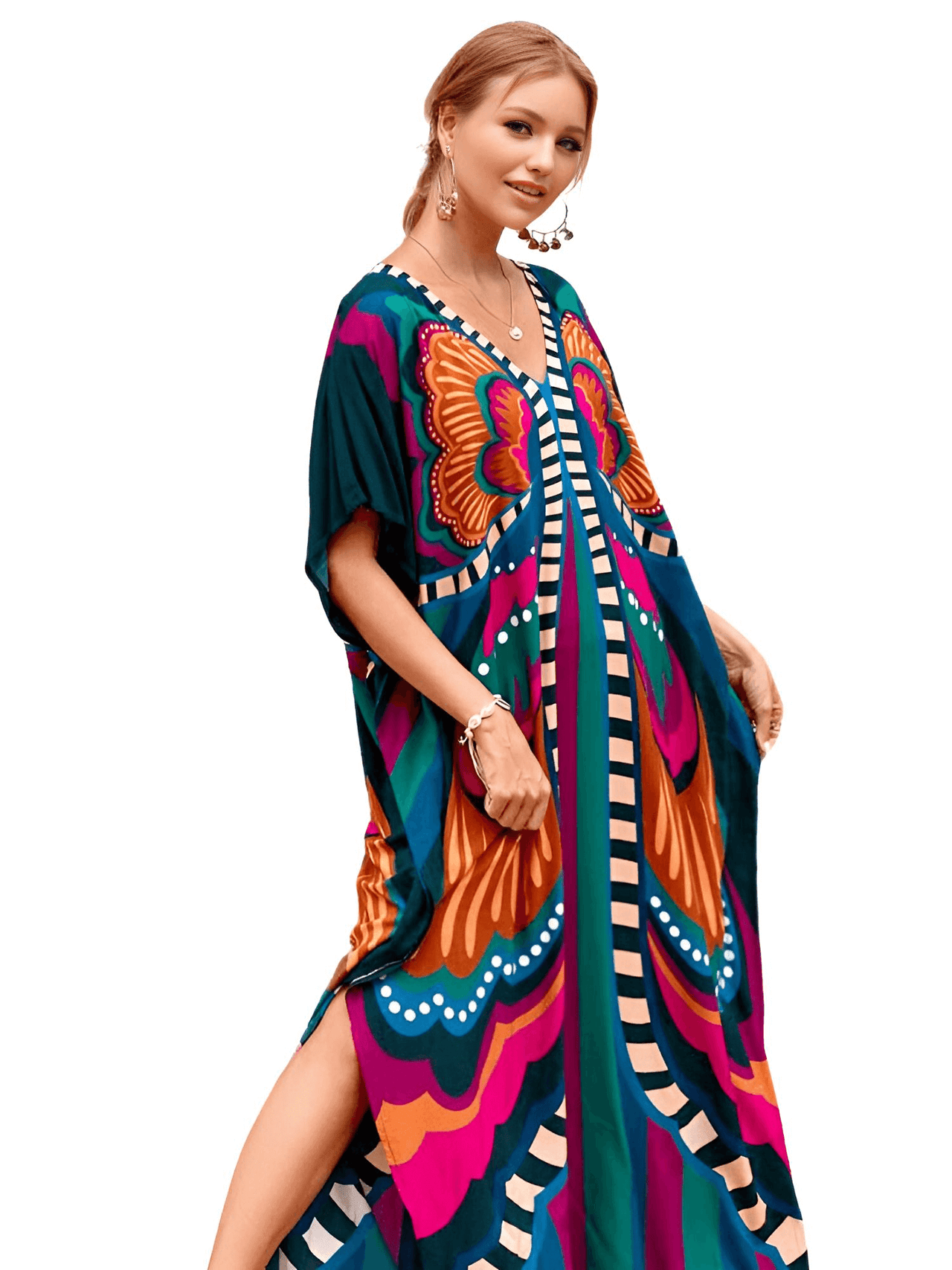 Bohemian V-Neck Batwing Sleeve Kaftan For Women - 39 Styles! -, Dress , Drestiny , Australia, Black, Blue, Canada, Cover Ups, Dark Blue, Deep Pink, FR, Green, Kaftans, Light Blue, Light Pink, New Zealand, Orange, Pink, Purple, Red, Short Sleeves, United Kingdom, United States, White , Drestiny , www.shopdrestiny.com