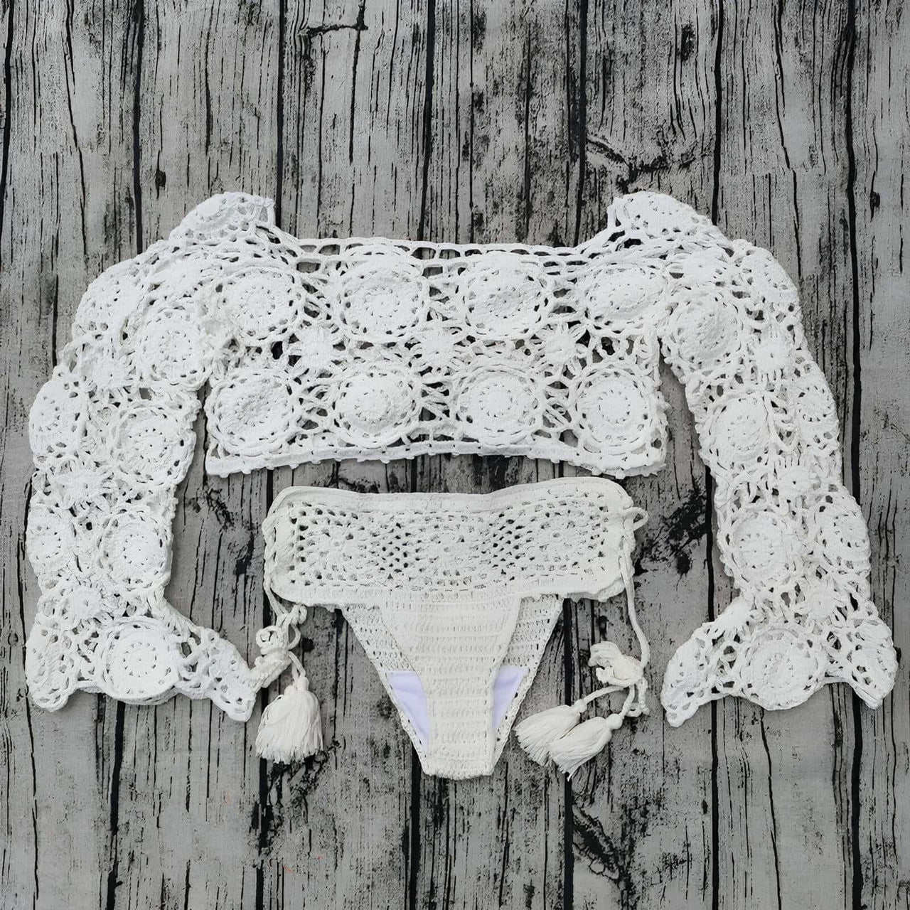 Boho Crochet Bikini Set For Women -, Swimwear , Drestiny , Australia, Bikinis, L, M, New Zealand, Pink, S, United Kingdom, United States, Wheat, White , Drestiny , www.shopdrestiny.com