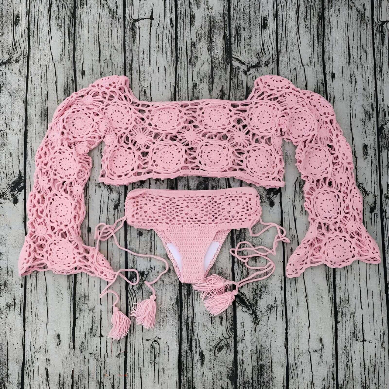 Boho Crochet Bikini Set For Women -, Swimwear , Drestiny , Australia, Bikinis, L, M, New Zealand, Pink, S, United Kingdom, United States, Wheat, White , Drestiny , www.shopdrestiny.com