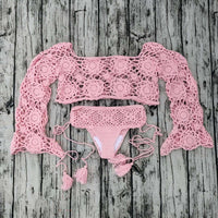 Thumbnail for Boho Crochet Bikini Set For Women -, Swimwear , Drestiny , Australia, Bikinis, L, M, New Zealand, Pink, S, United Kingdom, United States, Wheat, White , Drestiny , www.shopdrestiny.com