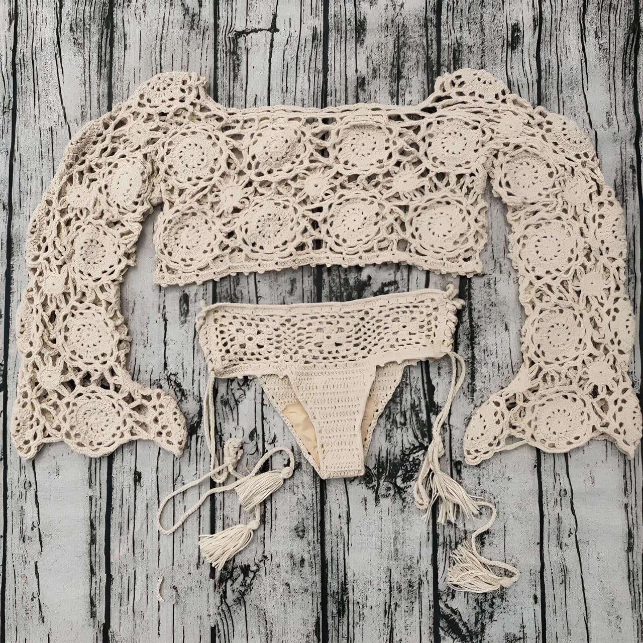 Boho Crochet Bikini Set For Women -, Swimwear , Drestiny , Australia, Bikinis, L, M, New Zealand, Pink, S, United Kingdom, United States, Wheat, White , Drestiny , www.shopdrestiny.com